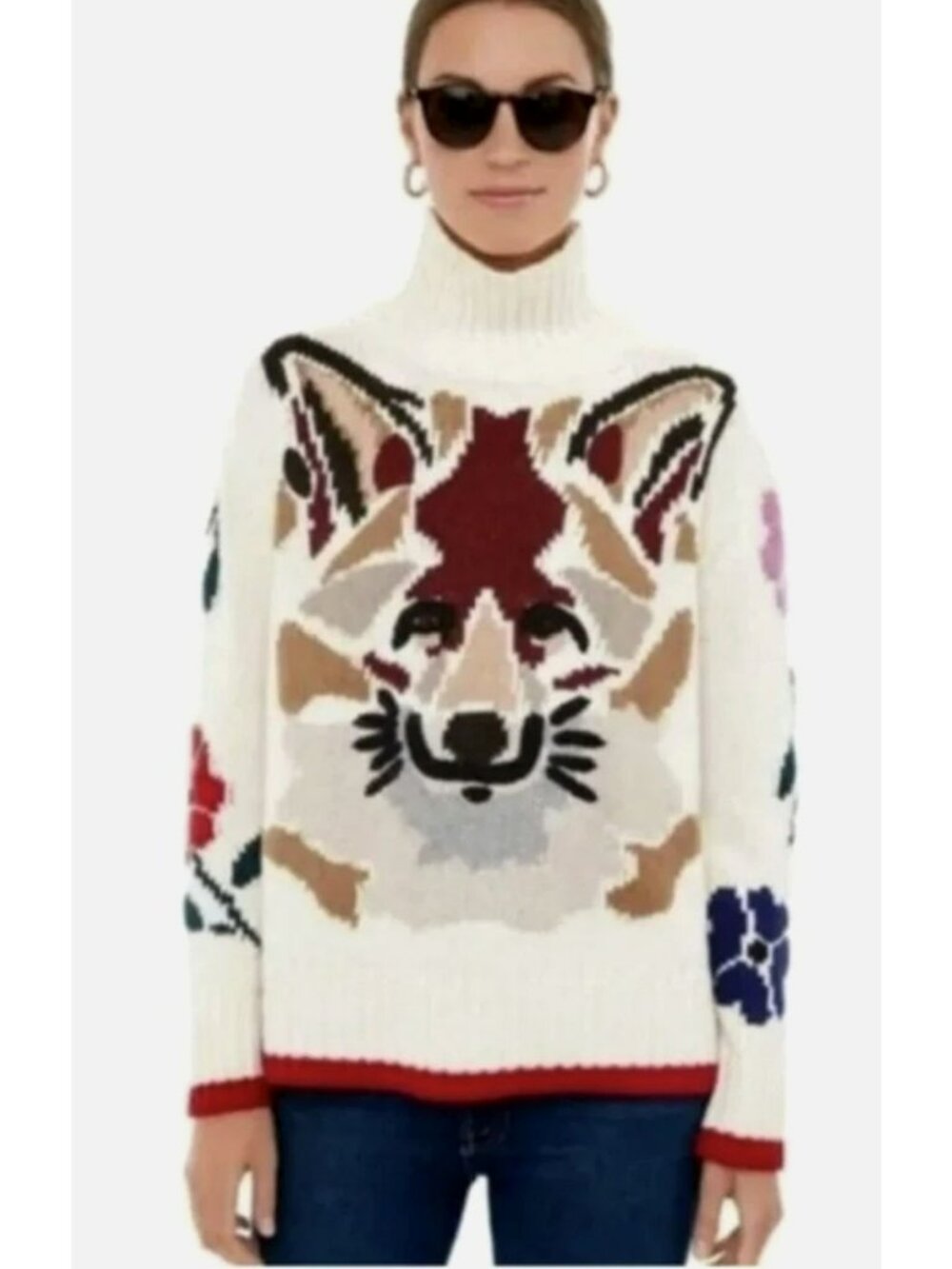 Tuckernuck  Oversized XS Fox Floral Knit Pullover Sweater Wool Blend New